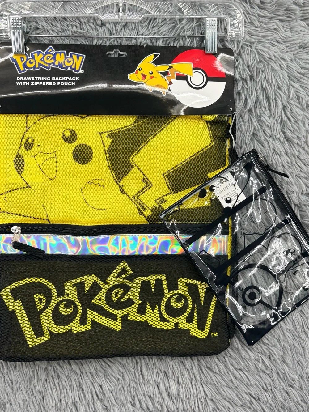 Pokemon Drawstring Backpack Zippered Pouch Brand New Gaming School Pikachu